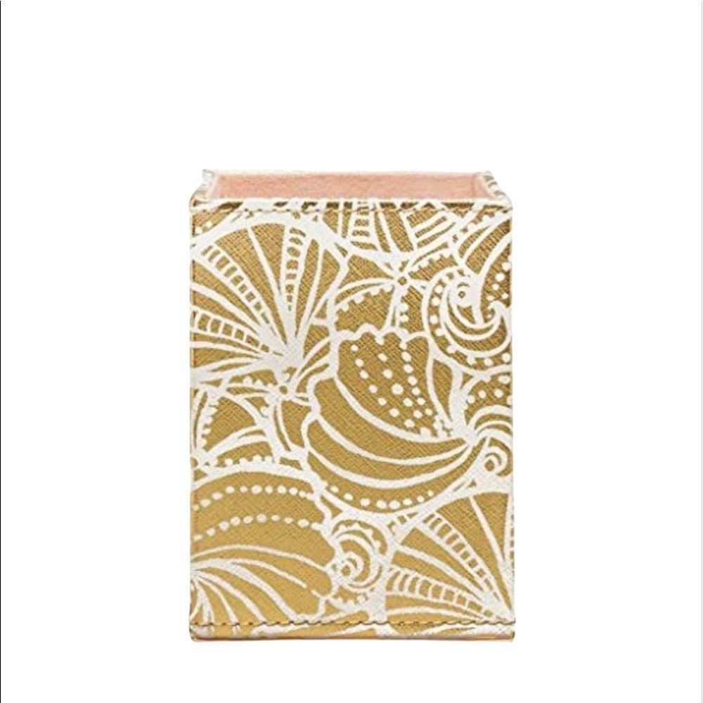 🆕 Lilly Pulitzer Women's Pencil Holder, Gold Storage Box, Sea Side Patte…
